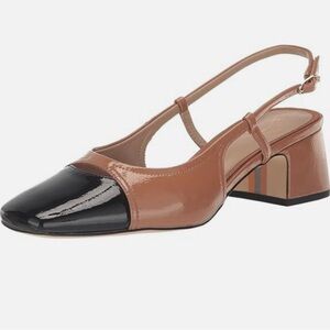 Sam Edelman Terra Heel Black and Tan Block Heel Slingbacks